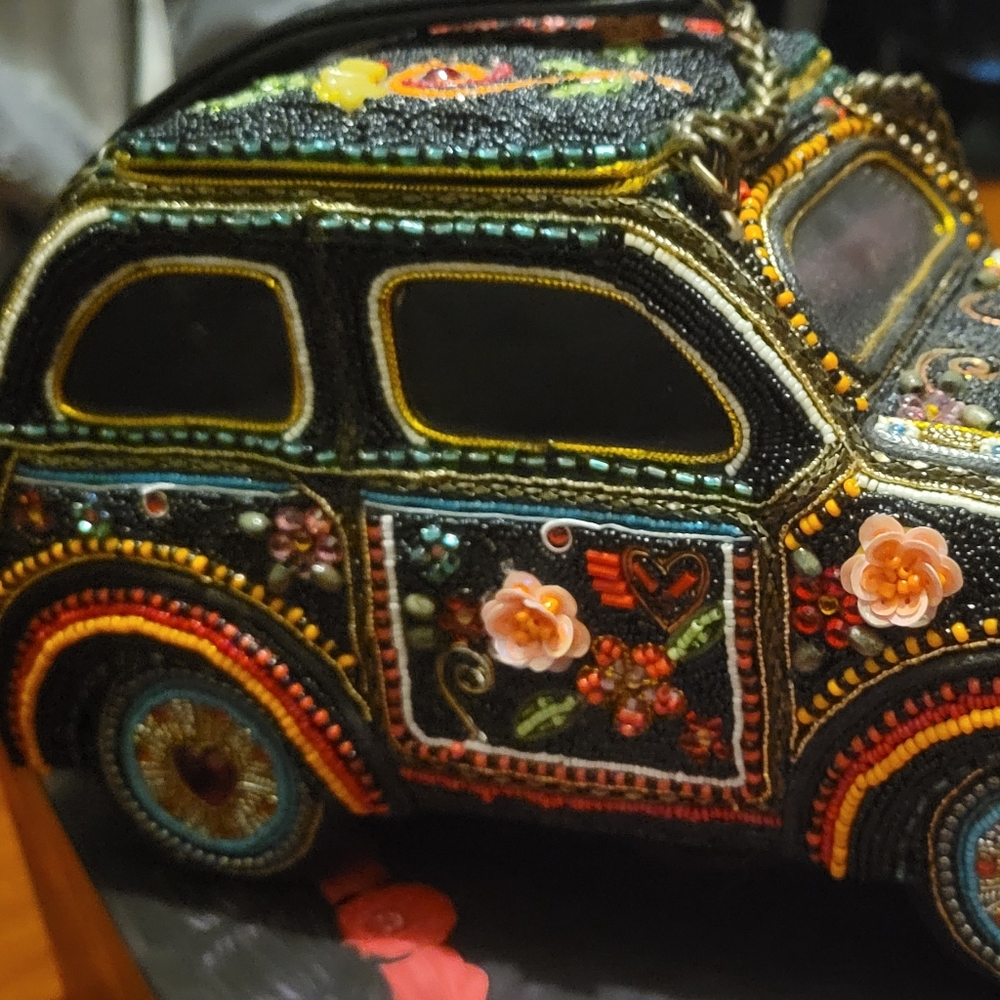 Mary Frances Black Beaded Car-Shaped Evening Bag with Multicolor Embellishments - Picture 7 of 11